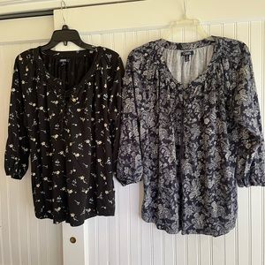 Chaps 2 Peasant Style Jersey Blouses - S Large - 1 Black and 1 Blue -